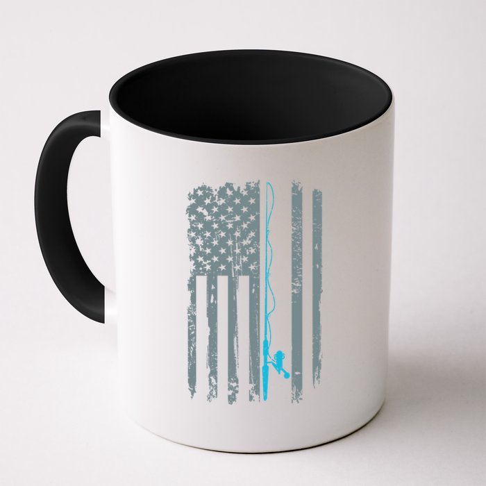 Distressed American Flag Fishing Pole Coffee Mug