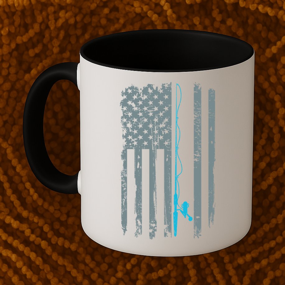 Distressed American Flag Fishing Pole Mug