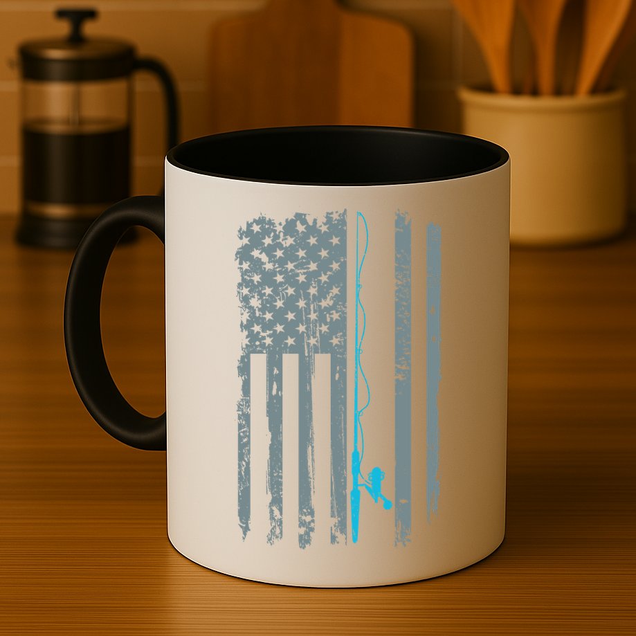 Distressed American Flag Fishing Pole Mug