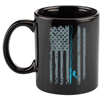 Distressed American Flag Fishing Pole 11oz C Handle Ceramic Mug