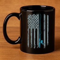 Distressed American Flag Fishing Pole 11oz C Handle Ceramic Mug