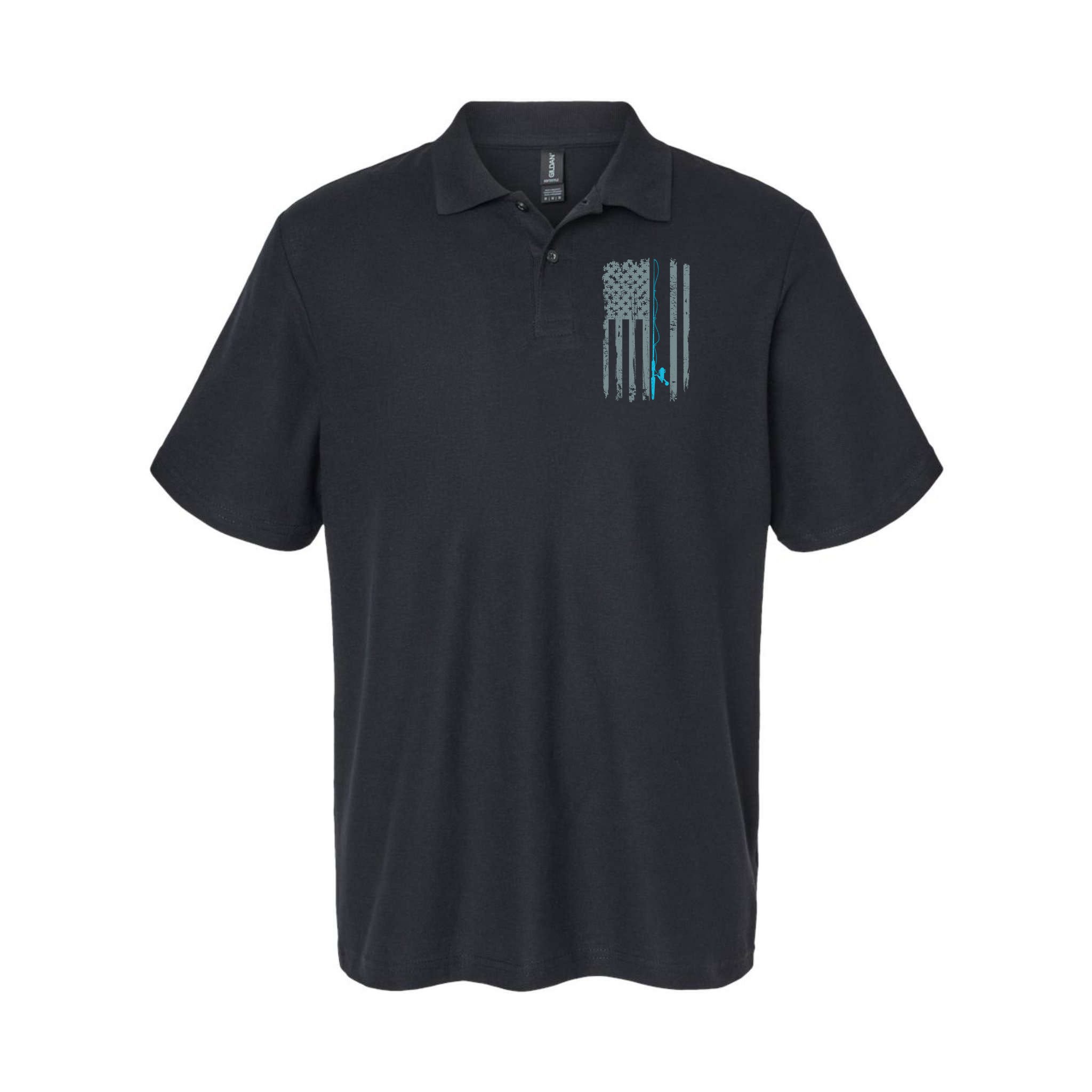 Distressed American Flag Fishing Pole Polo