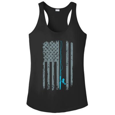 Distressed American Flag Fishing Pole Ladies PosiCharge Competitor Racerback Tank