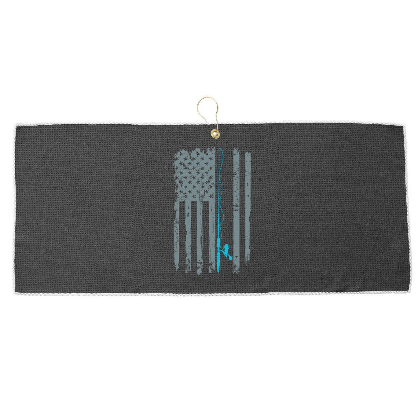 Distressed American Flag Fishing Pole Large Microfiber Waffle Golf Towel