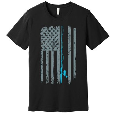 Distressed American Flag Fishing Pole Premium T-Shirt