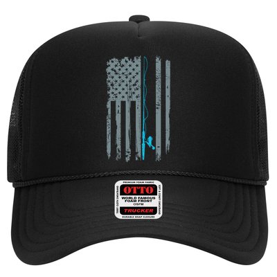 Distressed American Flag Fishing Pole Trucker Hat