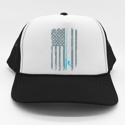 Distressed American Flag Fishing Pole Trucker Hat