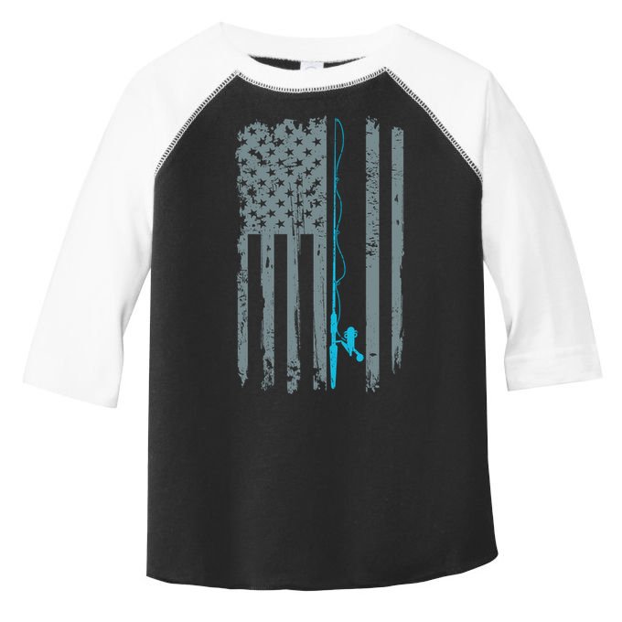 Distressed American Flag Fishing Pole Toddler Fine Jersey T-Shirt