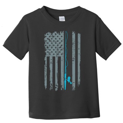Distressed American Flag Fishing Pole Toddler T-Shirt