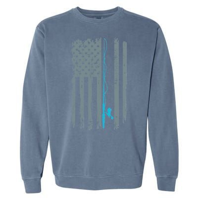 Distressed American Flag Fishing Pole Garment-Dyed Sweatshirt