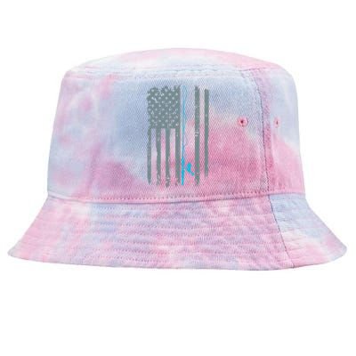 Distressed American Flag Fishing Pole Tie-Dyed Bucket Hat