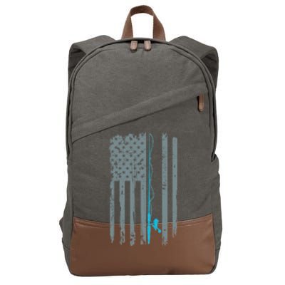 Distressed American Flag Fishing Pole Cotton Canvas Backpack