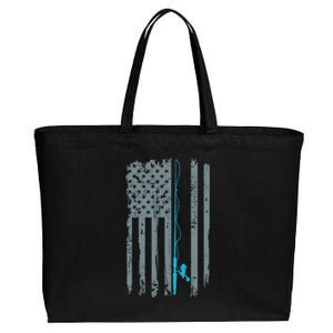 Distressed American Flag Fishing Pole Cotton Canvas Jumbo Tote