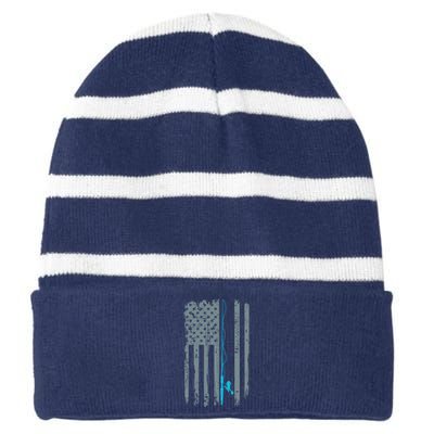 Distressed American Flag Fishing Pole Striped Beanie with Solid Band