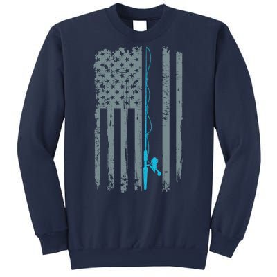 Distressed American Flag Fishing Pole Sweatshirt