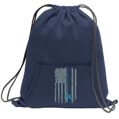 Distressed American Flag Fishing Pole Sweatshirt Cinch Pack Bag