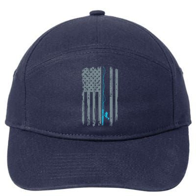 Distressed American Flag Fishing Pole 7-Panel Snapback Hat