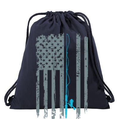 Distressed American Flag Fishing Pole Drawstring Bag