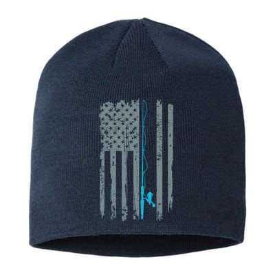 Distressed American Flag Fishing Pole Sustainable Beanie