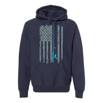 Distressed American Flag Fishing Pole Premium Hoodie