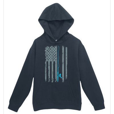 Distressed American Flag Fishing Pole Urban Pullover Hoodie