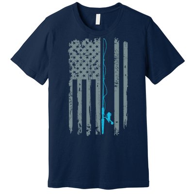 Distressed American Flag Fishing Pole Premium T-Shirt