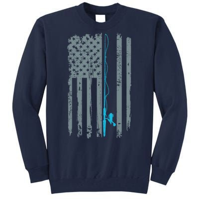 Distressed American Flag Fishing Pole Tall Sweatshirt