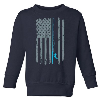 Distressed American Flag Fishing Pole Toddler Sweatshirt