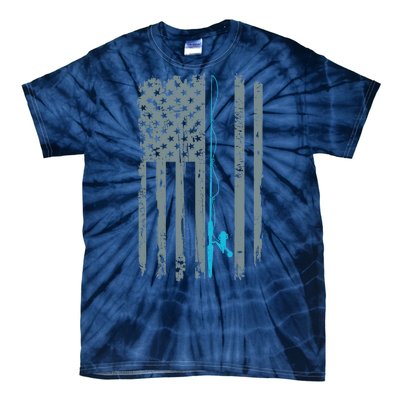 Distressed American Flag Fishing Pole Tie-Dye T-Shirt