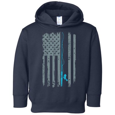 Distressed American Flag Fishing Pole Toddler Hoodie