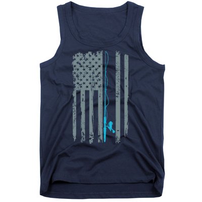 Distressed American Flag Fishing Pole Tank Top