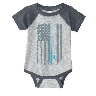 Distressed American Flag Fishing Pole Infant Baby Jersey Bodysuit