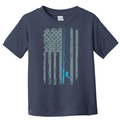 Distressed American Flag Fishing Pole Toddler T-Shirt