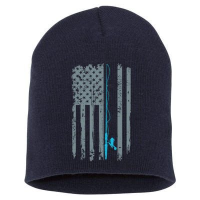 Distressed American Flag Fishing Pole Short Acrylic Beanie