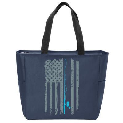 Distressed American Flag Fishing Pole Zip Tote Bag