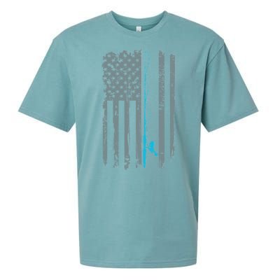 Distressed American Flag Fishing Pole Sueded Cloud Jersey T-Shirt