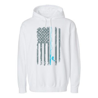 Distressed American Flag Fishing Pole Garment-Dyed Fleece Hoodie