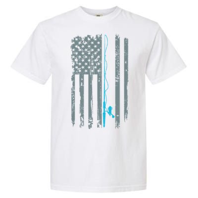 Distressed American Flag Fishing Pole Garment-Dyed Heavyweight T-Shirt