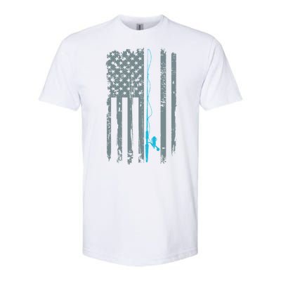 Distressed American Flag Fishing Pole Softstyle CVC T-Shirt