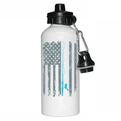 Distressed American Flag Fishing Pole Aluminum Water Bottle