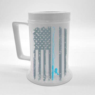 Distressed American Flag Fishing Pole Beer Stein