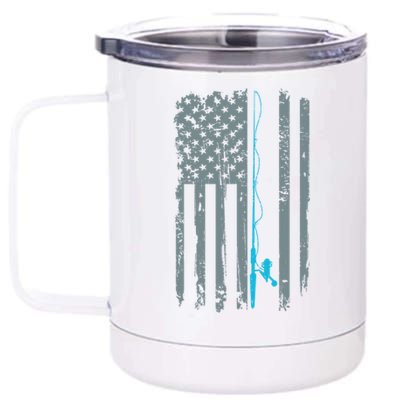 Distressed American Flag Fishing Pole 12 oz Stainless Steel Tumbler Cup