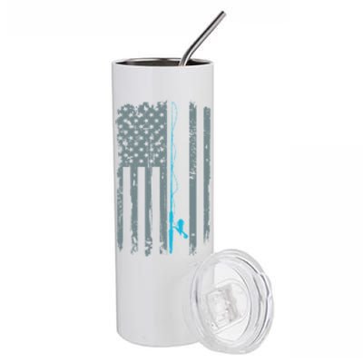 Distressed American Flag Fishing Pole Stainless Steel Tumbler