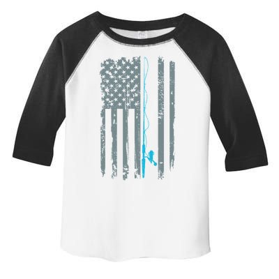 Distressed American Flag Fishing Pole Toddler Fine Jersey T-Shirt