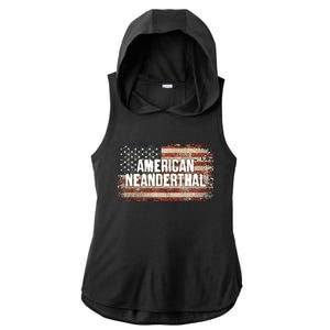 Distressed American Neanderthal Ladies PosiCharge Tri-Blend Wicking Draft Hoodie Tank