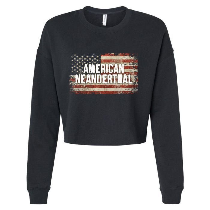 Distressed American Neanderthal Cropped Pullover Crew