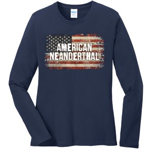 Distressed American Neanderthal Ladies Long Sleeve Shirt