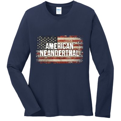 Distressed American Neanderthal Ladies Long Sleeve Shirt