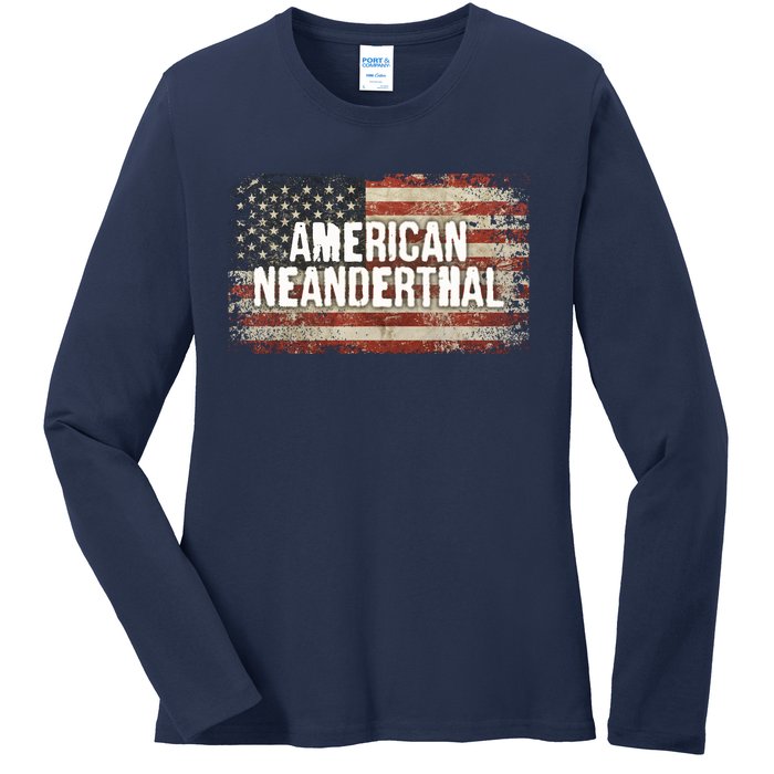 Distressed American Neanderthal Ladies Long Sleeve Shirt