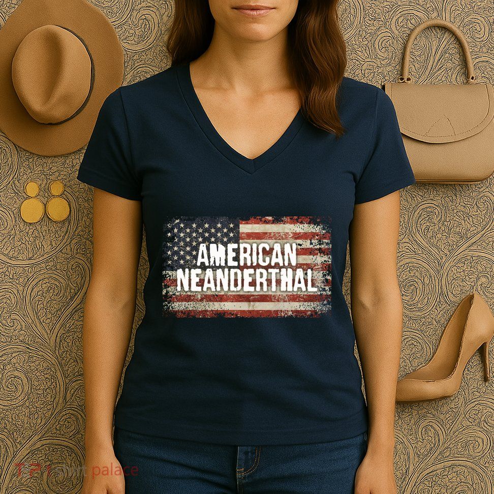 Distressed American Neanderthal Women's V-Neck T-Shirt